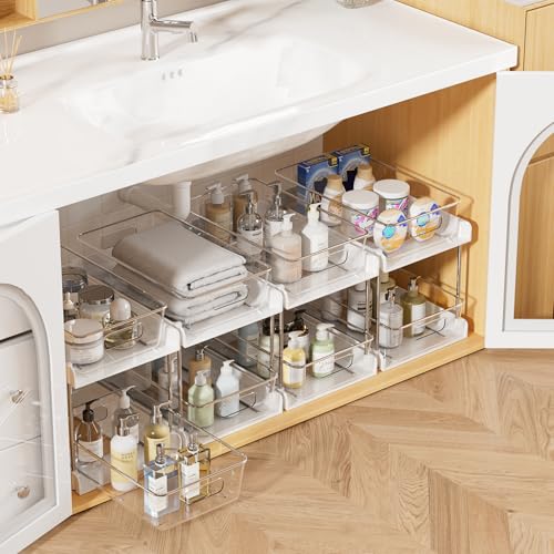 4 Pack Pull Out Bathroom Under Sink Organizer (White / S-Standard (4 Pack))