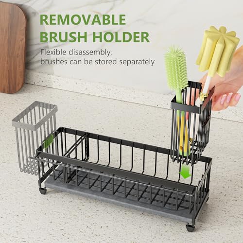 Large Sink Caddy Organizer with Towel Holder (Black with Towel Rack)
