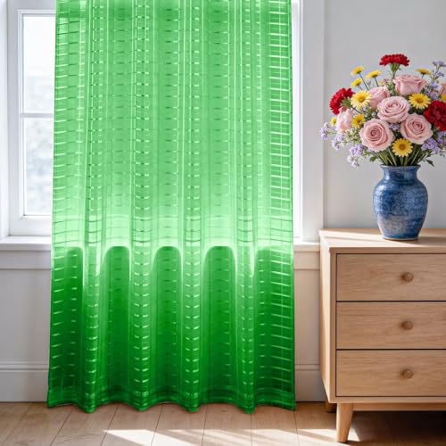 Check Sheer Curtains 90 Inches 2 Panels Set (Check - Green / 52"W x 90"L (Pack of 2))