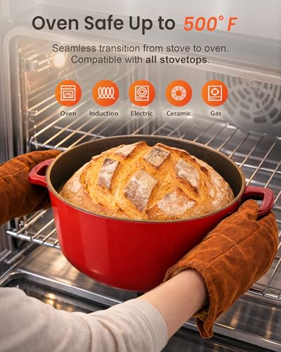6QT LUX Healthy Enameled Cast Iron Dutch Oven Pot with Lid (Lux Crimson)