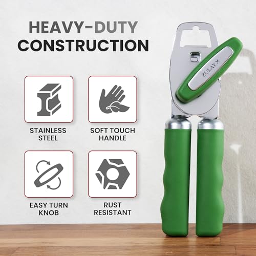 Manual Can Opener Heavy Duty Patented Stainless Steel (Artichoke Green / Comfy Grip)
