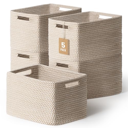 5 Pack Woven Storage Baskets (Khaki)
