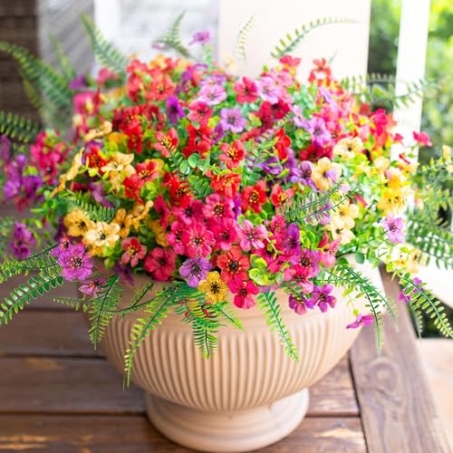 Artificial Faux Outdoor Flowers Plants for Summer Outside Decoration (Mixed Flower+grass)