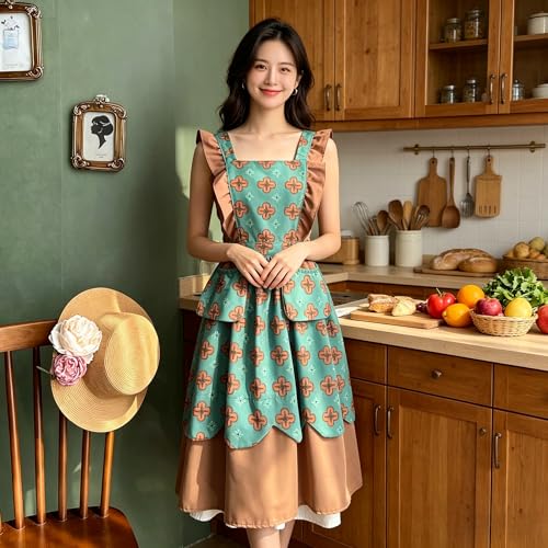 Retro Kitchen Apron for Women with Pockets (Green)
