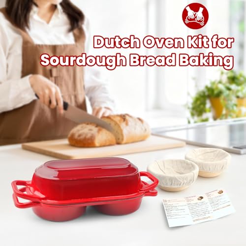 Mini Double Dutch Oven with Lid for Sourdough Bread Baking (Red)