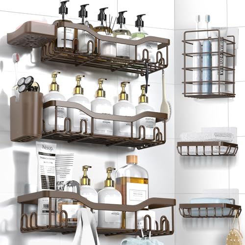 Shower Caddy Adhesive Shower Organizer 8 (Brown / 8-Piece Set)
