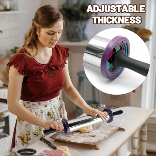 Rolling Pin Adjustable Rolling Pin with Thickness Rings (Rolling Pin)