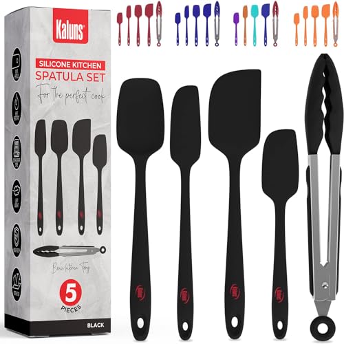 Silicone Spatula Set (4 Pcs + Tongs Black)