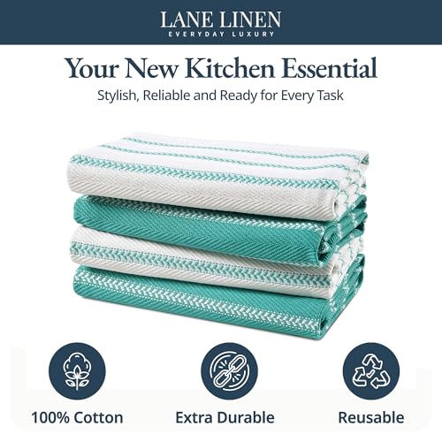 Kitchen Towels Set (18"x28" - 4 Pack / 13: Peacock Blue Herringbone)