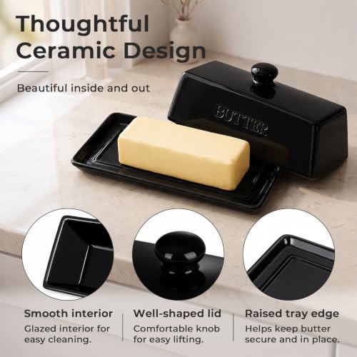 Butter Dish With Lid for Countertop (Black)