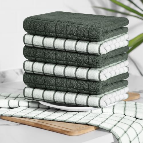Large Premium Cotton Kitchen Towels 16"x 28" (Dark Green / 16" X 28" - 6 Pack)