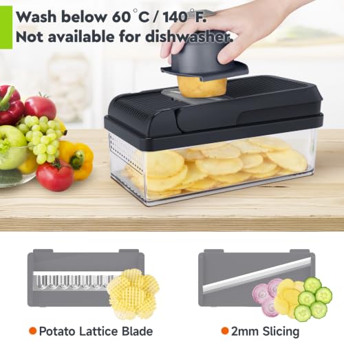 12-in-1 Vegetable Chopper, Food Veggie Chopper With Container (Gray / 7 blades)