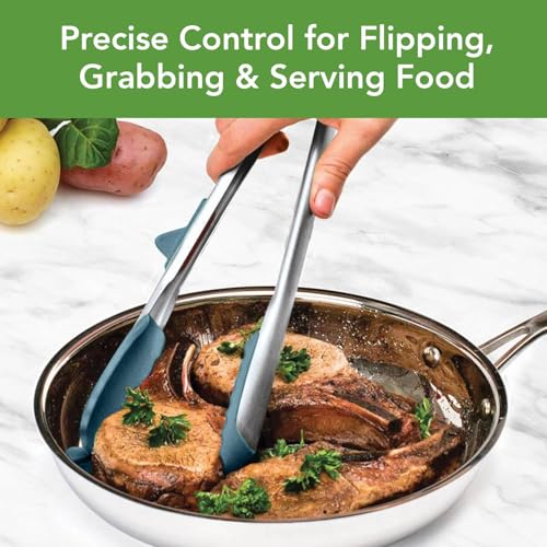 Tongs With Silicone Tips Easy Grip 13" Long Kitchen Tongs Stainless Steel Handle For Cooking (Blue Slate)