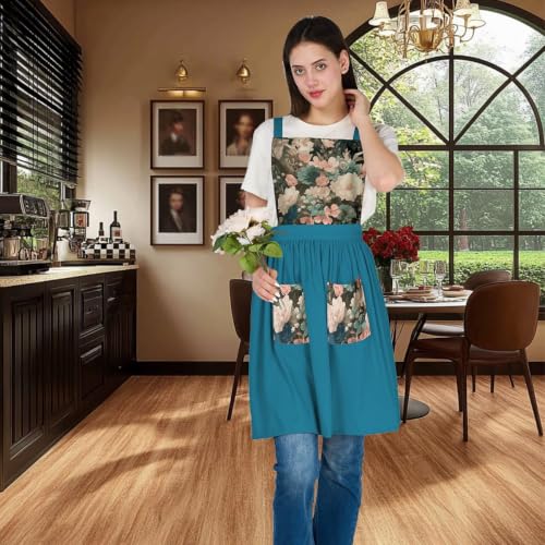 Aprons for Women with Pockets (Cyan)