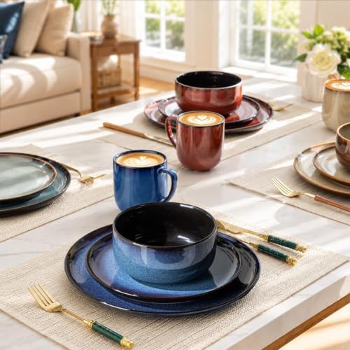 Ceramic Dinner Plates Set of 6 (10.5 Inch for 6 / Reactive-Colorful)