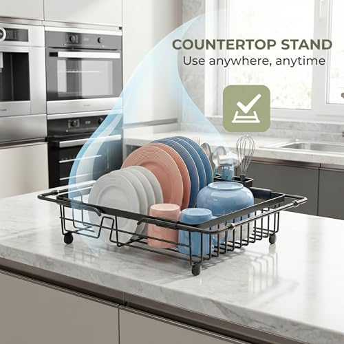 Expandable in Sink Dish Drying Rack (1 Tier-black)