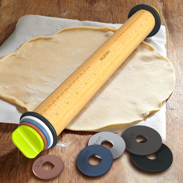 Adjustable Rolling Pin with 4 Thickness Rings &Pastry Mat For Baking Dough (Rolling Pin+Mat)
