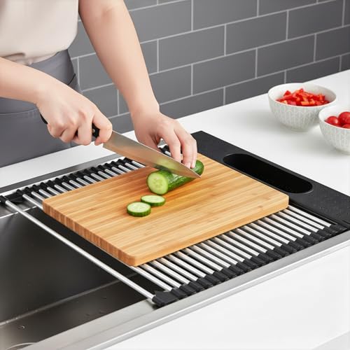 Roll Up Dish Drying Rack Over Sink (Black（17.5" X 15.2"）)