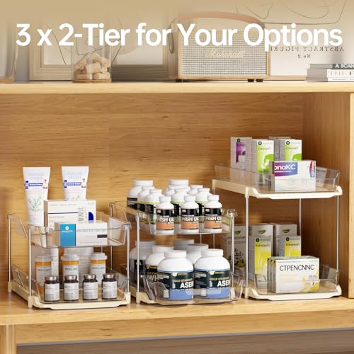 2 Pack 3 Tier Bathroom Under Sink Organizers and Storage (Beige / 2 Pack 3-Tier)
