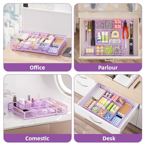 Expandable Desk Drawer Organizer (Expandable-Purple)