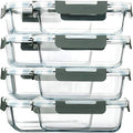 8 Pack 30 oz Glass Food Storage Containers with Lids (Gray)