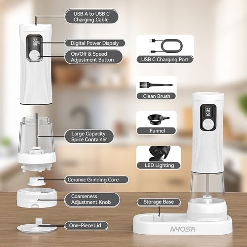 Electric Salt and Pepper Grinder Set (White)
