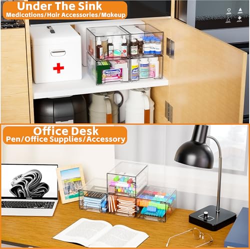 4 Pack Clear Stackable Storage Drawers (4 PCS / Clear-4.4 In Tall)