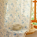Floral Boho Linen Curtains 96 Inches Length 2 Panels Set Blue Flower Patterned Semi Sheer Spring Vintage Farmhouse Window Curtains with Tassel Beige Back Tab Dining Room (Blue and Green / 50"W x 96"L (Pack of 2))