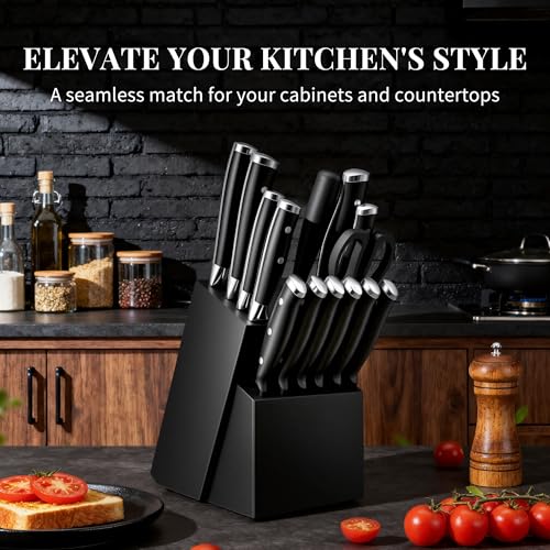 Knife Set 15 Piece Premium Kitchen Knife Block Set (Black)