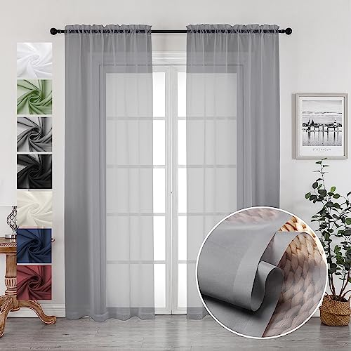 2 Panels Sheer Charcoal Grey Curtains 72 Inches Length Window Treatment for Kitchen (Charcoal Grey / 42"W x 72"L (Pack of 2))