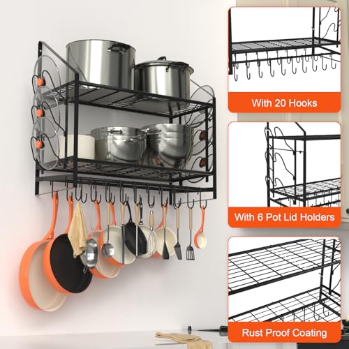 28 Inch Pot Rack Wall Mounted (28"W 2 Tier Black)