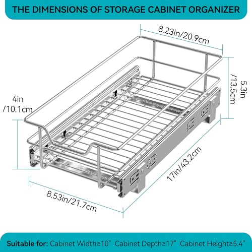 Pull Out Cabinet Organizer 9" W X 17" D (1 Tier - Chrome-Plated / 9" W X 17" D)