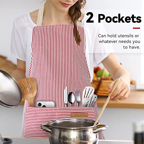 2 Pack Cooking Aprons for Women with Pockets (Red)