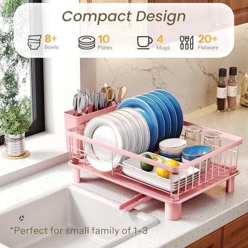 Dish Drying Rack for Small Kitchen Counter (Pink / 11" W x 15" L)