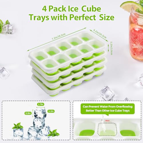 Ice Cube Tray with Lids (Green / 4Pack-7.2"*4.1"*1.3")