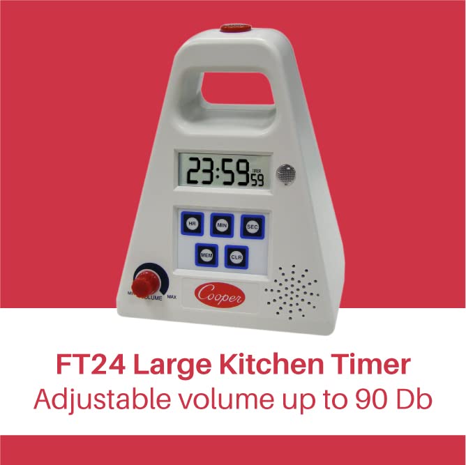 FT24-0-3 Large Single Station Digital Kitchen Timer with Volume Control, 24 Hours Unit Range