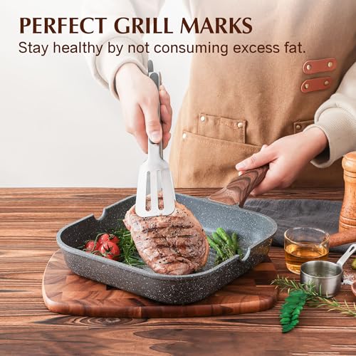 Nonstick Grill Pan for Stove Tops (Gray Granite / 12 Inch)
