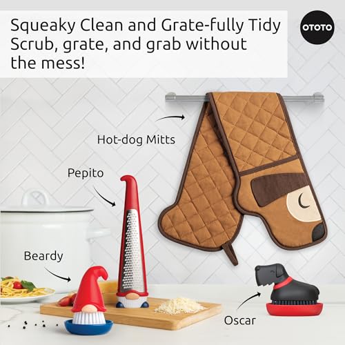 NEW) OTOTO Oscar Dog Dish Brush - Dog Gifts, Daschund, Wiener Dog, Dish Scrub Brush, Dish Scrubber, Kitchen Vegetable Scrub Brush Palm Brush, White Elephant Gifts, Cute Kitchen Gadgets (Oscar)