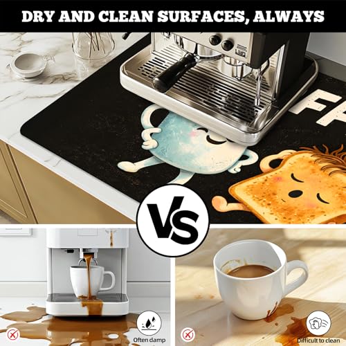 Dish Drying Mat Large Coffee Mat Absorbent Drying Mat for Kitchen Counter Coffee Bar Accessories 32"x 17" (Coffee and Bread 2)