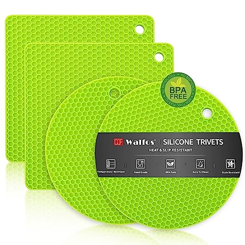 Silicone Trivet Mats (7.1+7in, 4 Green Round + Rectangle)