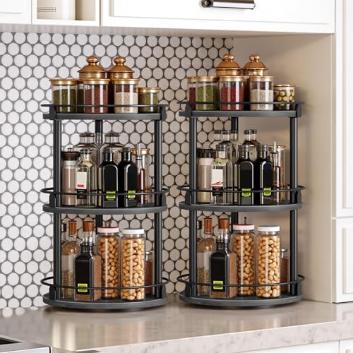 Spice Rack Set of 2 Lazy Susan Organizer (10.2" x 10.2" x 18" / Black)