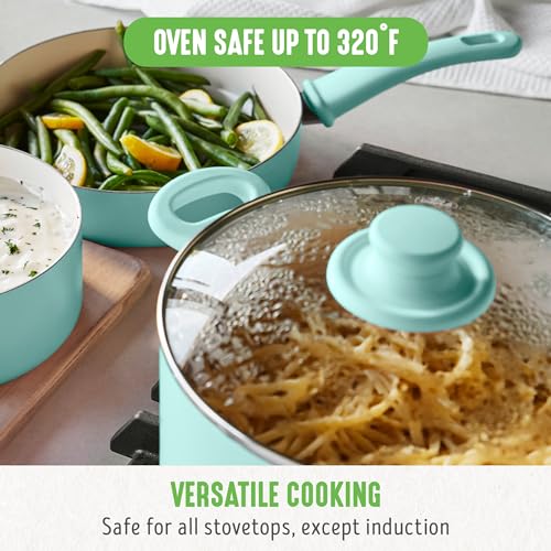 6QT Ceramic Nonstick Stockpot with Glass Straining Lid (6 Quarts / Turquoise)