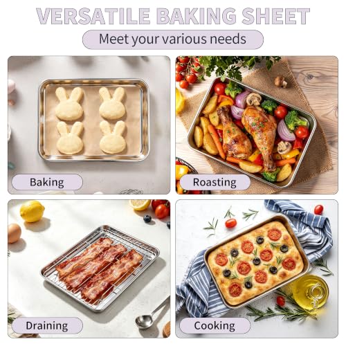 Stainless Steel Toaster Oven Pan with Rack Set (10.5'' x 8'' x 1'')