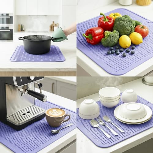 Silicone Dish Drying Mat for Multiple Usage (Light Purple / 18"L x 16"W)
