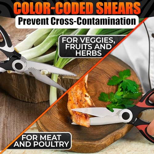 2 Pcs Kitchen Scissors All Purpose Heavy Duty (Black/Red & Black/White)