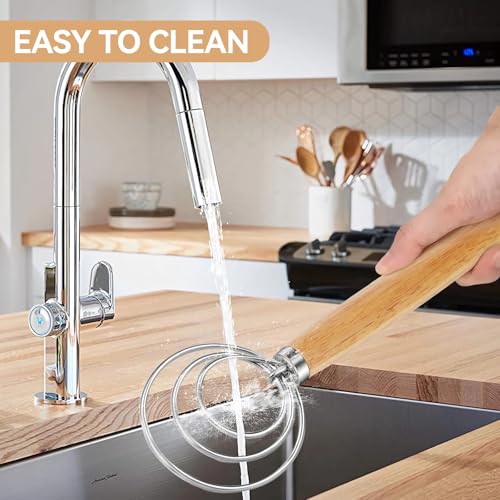 Danish Dough Whisk Dutch Bread Mixer Stainless Steel Hook Wooden Handle Baking Tools for Sourdough Pizza Pastry Cake Batter Making (White Wax Wood-3Q / 1 Pack)