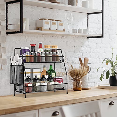 Bathroom Organizer Countertop (Black with Basket / 14.17 x 12.72 x 5.55 inches)