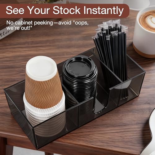 Acrylic Coffee Cup Holder for Countertop Breakroom (Grey / 3 Slots)