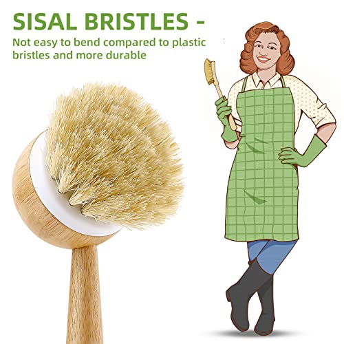 Kitchen Dish Brushes with Bamboo Handle (Round 2p)