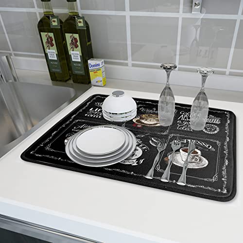 Coffee Bean Maker Dish Drying Mat for Countertops (24" x 18")